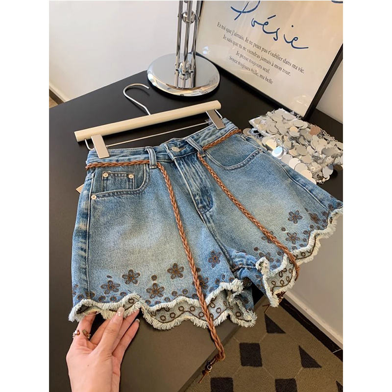 Breathable Vintage Denim Short - Shorts Denim Frayed review and price