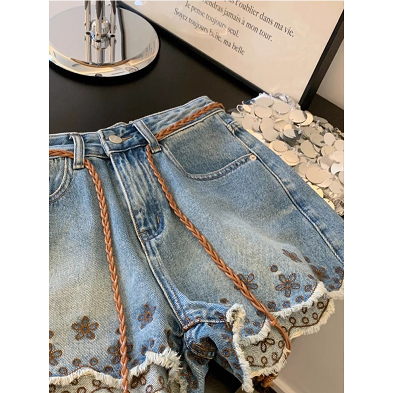 Breathable Vintage Denim Short - Shorts Denim Frayed review and price