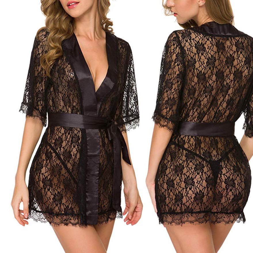 Floral Lace V-Neck Lingerie Ni - Kimono Sheer Floral review and price